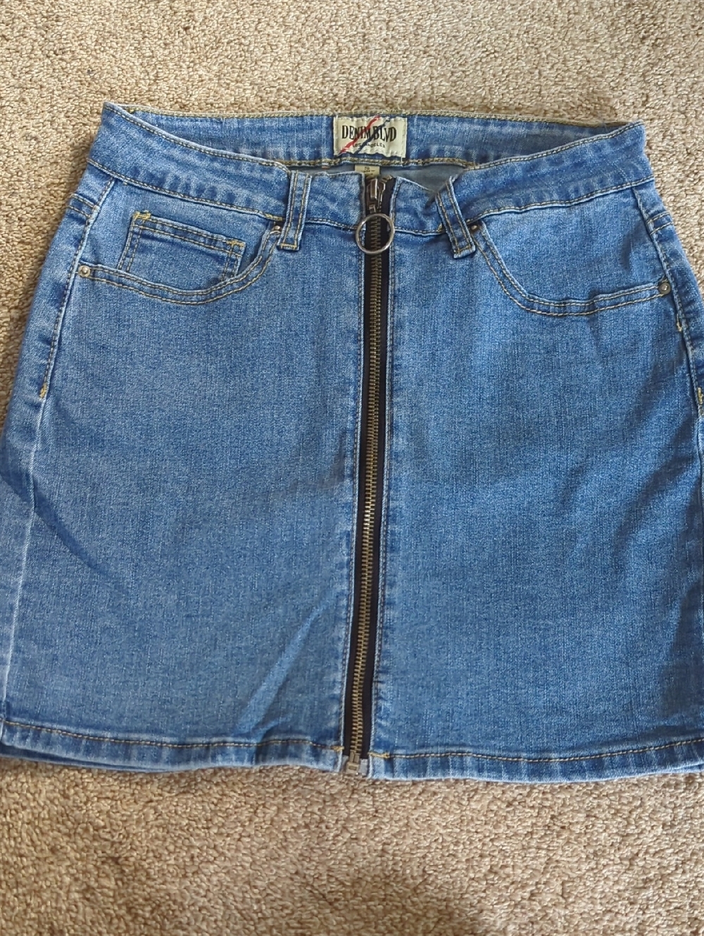 Denim Blvd Blue Zip-Front Mini Skirt